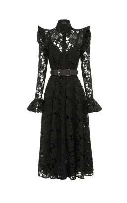 Leo Lin Aliyah Lace Butterfly Sleeve Midi Dress in black  Size 14 for rent on The Volte - image 1