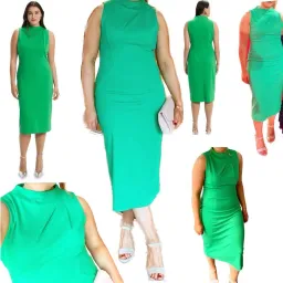 CUE Knitted Viscose Crepe Sleeveless Dress in Fern for rent on The Volte - image 1