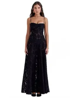 House Of Cb Seren Lace-Up Back Maxi Dress Black Size 10 for rent on The Volte - image 2