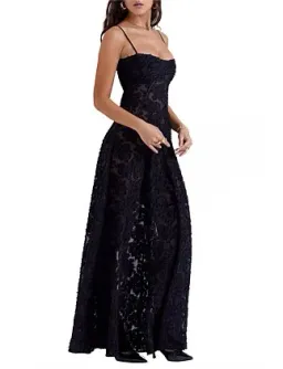 House Of Cb Seren Lace-Up Back Maxi Dress Black Size 10 for rent on The Volte - image 4