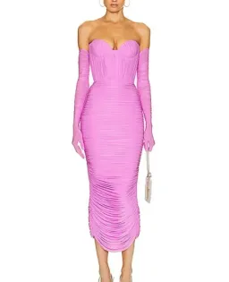 Alex perry long ruched dress with gloves size 6  for rent on The Volte - image 3
