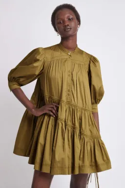 Aje Frequency Khaki Puff Sleeve Smock Dress Size 8 for rent on The Volte - image 1