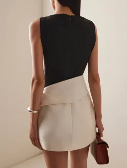 Rachel Gilbert Rikki Foldover Stretch-crepe Mini Dress In Black & white AU 10 for rent on The Volte - image 2