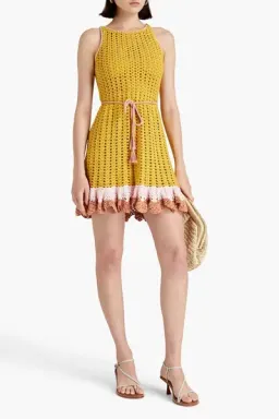 Zimmermann Laurel Ruffled Crochet Cotton Mini Dress Size 1 / AU 10 for rent on The Volte - image 1