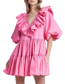 AJE SOLSTICE pink RUFFLE puff sleeve TIERED SMOCK DRESS SIZE 14  for rent on The Volte - image 4