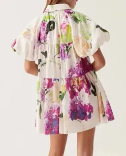 Aje Pablo Smock Mini Puff Sleeve Dress Wild Hydrangea Size 16 for rent on The Volte - image 8