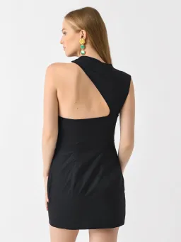 St Agni Asymmetric Tuck Mini Dress - Black for rent on The Volte - image 2
