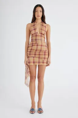 BENNI - Penelope Halter Mini Dress - Toffee Check for rent on The Volte - image 3