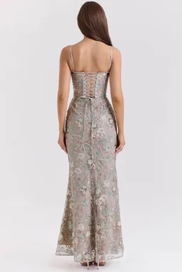 House of CB Naima Embellished Beaded Corset Maxi Dress Silver size 6 for rent on The Volte - image 6