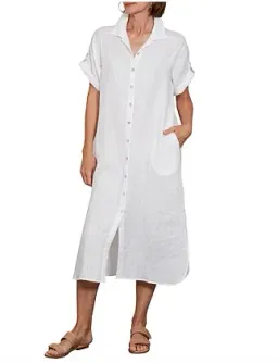 Eb And Ive Short Tab Sleeve Linen Studio Shirt Dress Salt Size S for rent on The Volte - image 3