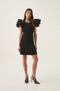 Aje Black Questa Puff Ruffle Sleeve Mini Dress | Size M for rent on The Volte - image 1