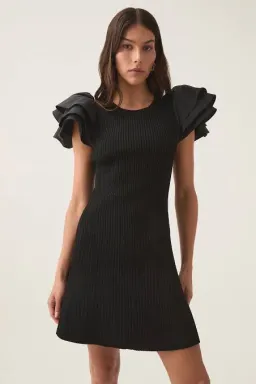 Aje Black Questa Puff Ruffle Sleeve Mini Dress | Size M for rent on The Volte - image 3
