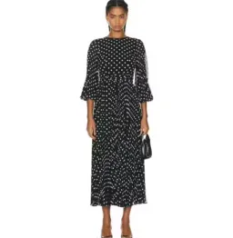 ZIMMERMANN SUNRAY LONG SLEEVE MIDI DRESS IN BLACK/CREAM DOT SIZE 1 for rent on The Volte - image 2