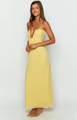 Beginning Boutique Braelyn Yellow Strapless Maxi Dress for rent on The Volte - image 3