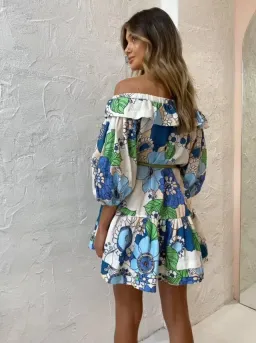 Alemais Farrah Ruffle Mini Dress Blue Floral Size XS / AU 6 for rent on The Volte - image 4