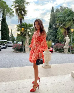 Zimmermann Lyre Billow Sleeve Mini Dress Red Palm Size 2 (AU 12) for rent on The Volte - image 1