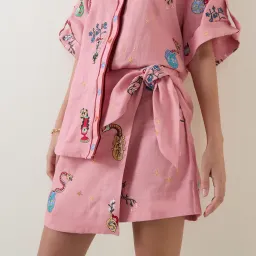 ALEMAIS Timmy Embroidered Shirt & Sarong Skirt Pink Size 10 AU for rent on The Volte - image 3