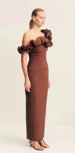 Campbell Ruffle Draped Maxi Dress - Espresso for rent on The Volte - image 3