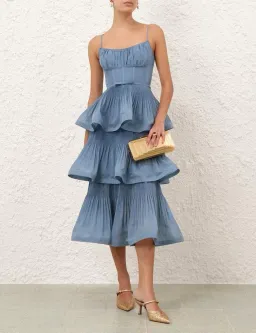 Zimmerman Pleated Tiered Midi Dress Blue Size 0 / AU8 for rent on The Volte - image 2