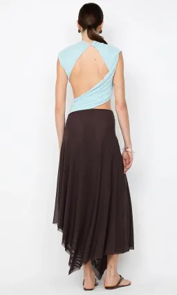 Bec & Bridge Conni ASYM Midi Dress Arctic Blue / Dark Chocolate Size 6 for rent on The Volte - image 3