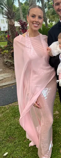 Custom Cape Sequin Gown | Pale Pink Small (8) for rent on The Volte - image 1