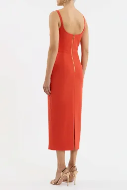 Rebecca Vallance Empress Midi Dress Orange With Gold Trim Size 10 for rent on The Volte - image 3