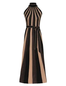 Zimmermann Hypnotic Halter Midi Dress Metallic Gold Stripe Size 3 for rent on The Volte - image 1