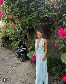 Misha Collection The Harlow Satin Maxi Dress in Ice Blue Size Medium / 10 AU for rent on The Volte - image 8