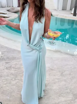 Misha Collection The Harlow Satin Maxi Dress in Ice Blue Size Small / 8 AU for rent on The Volte - image 5