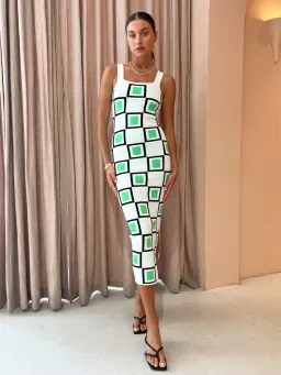 By Johnny Lipari Midi Knit Dress Size Small (8) Green Squares for rent on The Volte - image 1