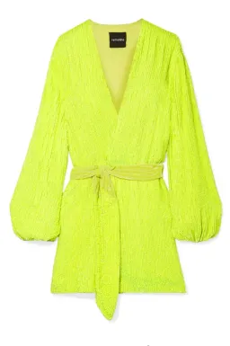 Retrofete Gabrielle Sequin Robe Dress Neon Lime Yellow Size Small S for rent on The Volte - image 1