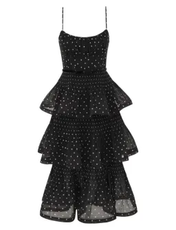 Zimmermann Pleated Tiered Midi Dress Black Cream Polka Dot Size OP for rent on The Volte - image 1