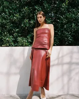  Aje Stanhope Vegan Leather Corset Top Burgundy Size AU 6 / XS for rent on The Volte - image 7