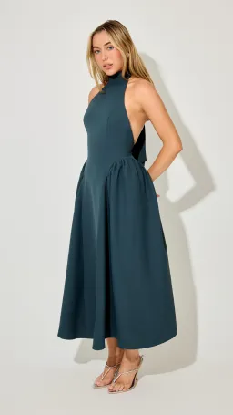 Odd Muse Tie Neck Gathered Midi Dress in Teal Size S (8) for rent on The Volte - image 2