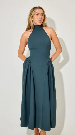 Odd Muse Tie Neck Gathered Midi Dress in Teal Size S (8) for rent on The Volte - image 4
