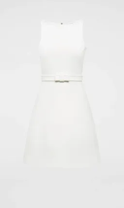 Crepe Knit Bow Bell Dress White With Belt for rent on The Volte - image 1