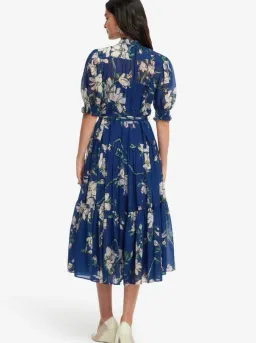 Leo Lin Midnight Magnolia Print Blue Ellie Biship Sleeve Midi Dress - 10 for rent on The Volte - image 4