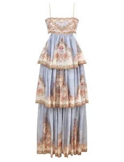 Zimmermann Daylight Tiered Maxi Dress in Wallpaper Floral Denim Size 1 / AU 10 for rent on The Volte - image 1