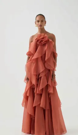 Aje Pandorea Layered Maxi Dress Coral Clay Size 10 for rent on The Volte - image 1