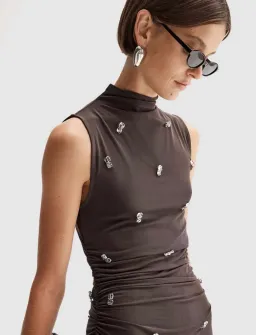 Elka Collective Elara Brown Mesh Beaded Maxi Dress for rent on The Volte - image 2