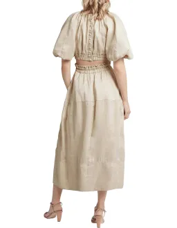 AJE Euphoria Linen Puff Sleeve Cut Out Stone Midi Dress  for rent on The Volte - image 3