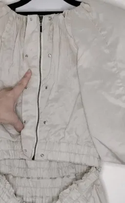 AJE Euphoria Linen Puff Sleeve Cut Out Stone Midi Dress  for rent on The Volte - image 8