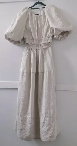 AJE Euphoria Linen Puff Sleeve Cut Out Stone Midi Dress  for rent on The Volte - image 6