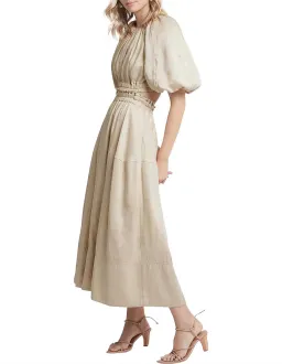 AJE Euphoria Linen Puff Sleeve Cut Out Stone Midi Dress  for rent on The Volte - image 1