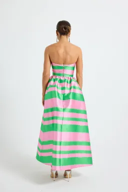 Pasduchas Gigi Strapless Midi Dress in Watermelon Green/Pink Stripe Print Size 12 for rent on The Volte - image 3