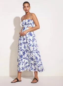 Faithfull the Brand Tayari Midi Dress Ensola Floral Print Blue Size 6 for rent on The Volte - image 1