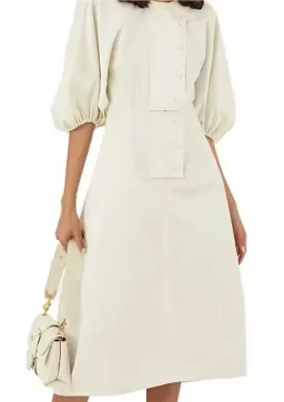 OROTON SCULPTURED SLEEVE MIDI DRESS IN EGG SHELL CREAM  SIZE 12 for rent on The Volte - image 2