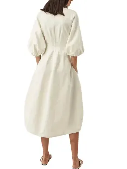 OROTON SCULPTURED SLEEVE MIDI DRESS IN EGG SHELL CREAM  SIZE 12 for rent on The Volte - image 4