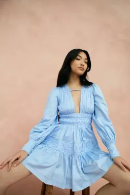 Aje Fallingwater Gathered Mini Dress size 8 Blue for rent on The Volte - image 2