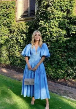 Aje Fallingwater Gathered Midi Dress size 8 Blue for rent on The Volte - image 3
